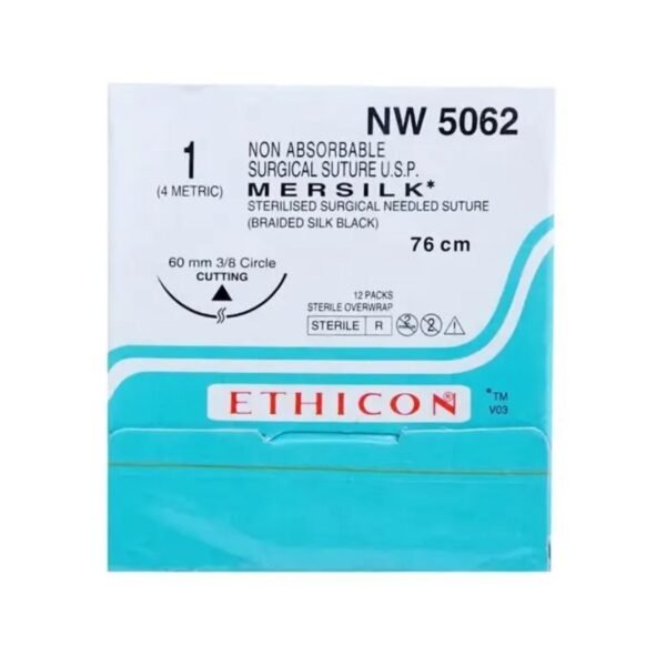 Ethicon Mersilk #1 Black Braided Suture - 76cm(Nw5062) Pack of 12